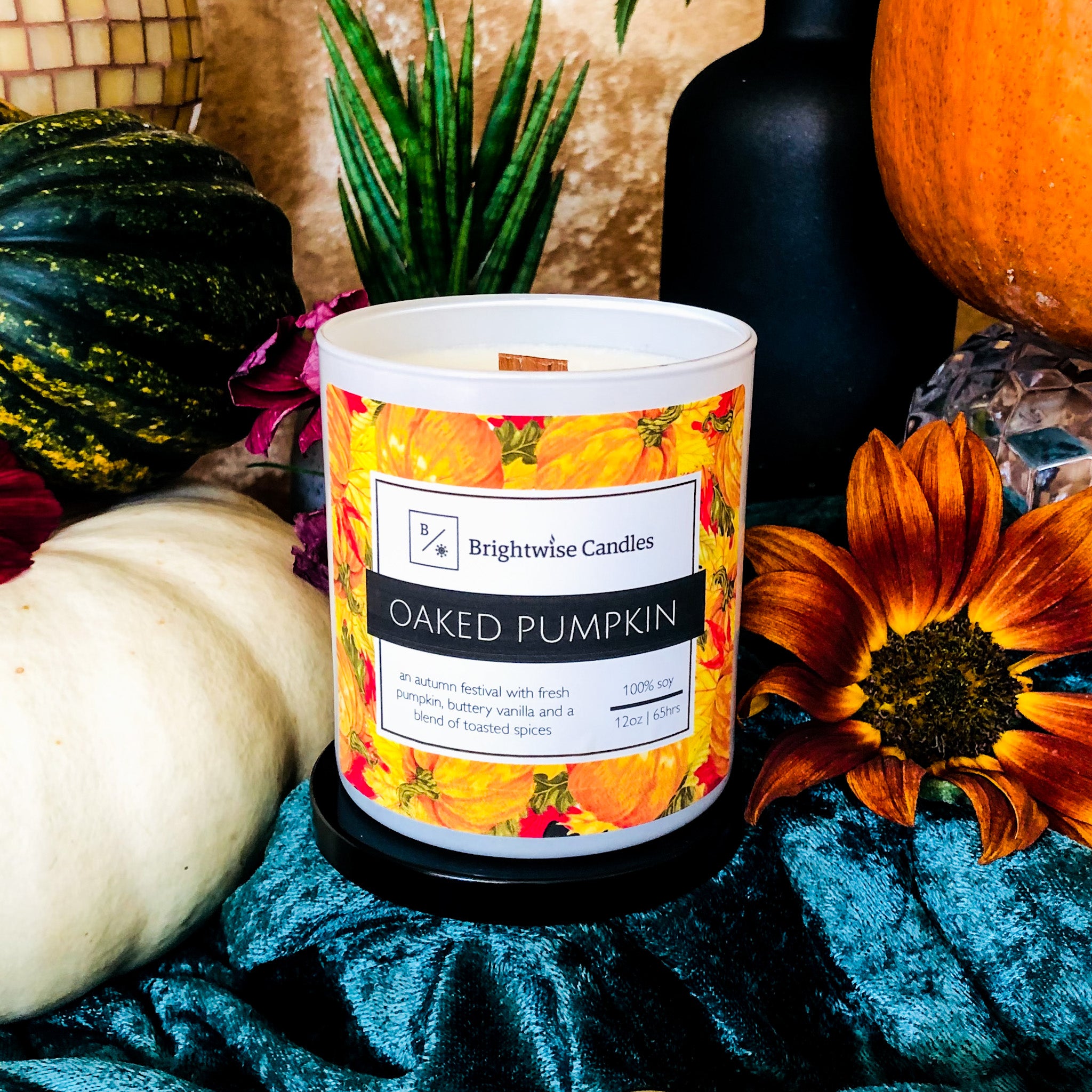 Oaked Pumpkin Scented Soy Wax Candle - Brightwise Candles