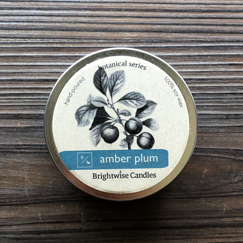 Amber Plum Scented Soy Wax Candle Tin - Brightwise Candles
