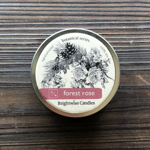 Forest Rose Scented Soy Wax Candle Tin - Brightwise Candles