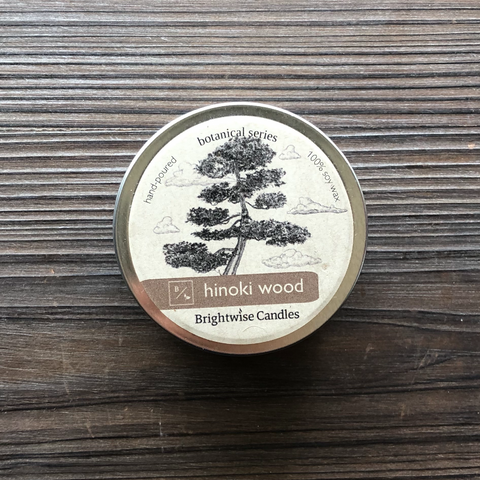 Hinoki Wood Scented Soy Wax Candle Tin - Brightwise Candles