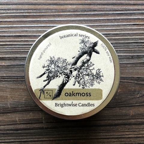 Oakmoss Scented Soy Wax Candle Tin - Brightwise Candles