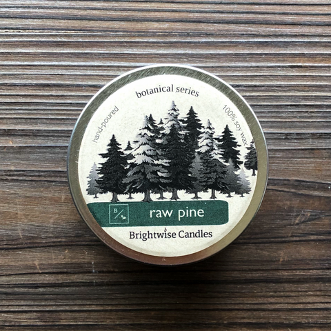 Raw Pine Scented Soy Wax Candle Tin - Brightwise Candles